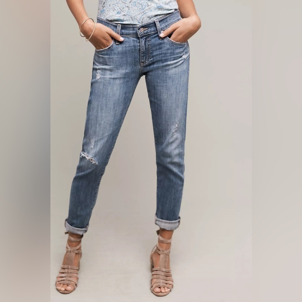 AG Nolan Mid-Rise Relaxed Slim Ankle Distressed Jeans Women’s Size 25R